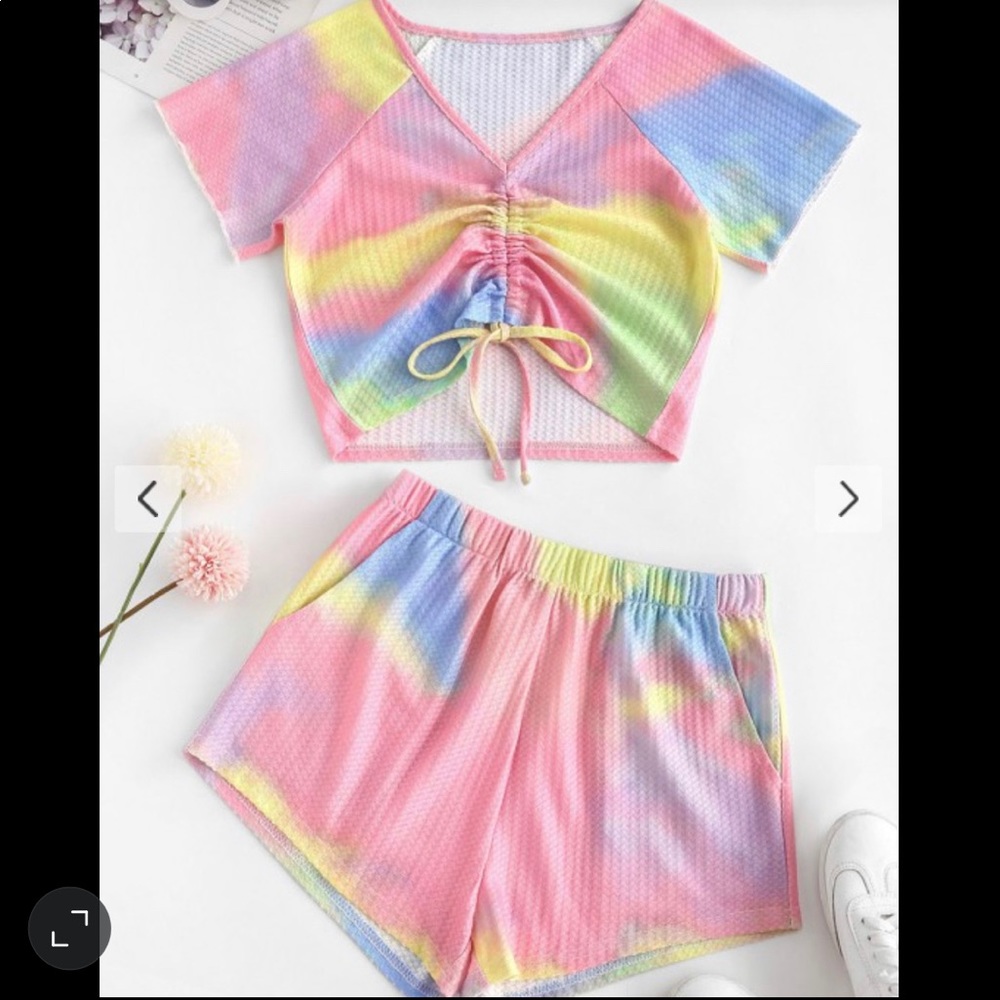 ZAFUL Tie Dye V Neck Crop Top Two Piece Set Small